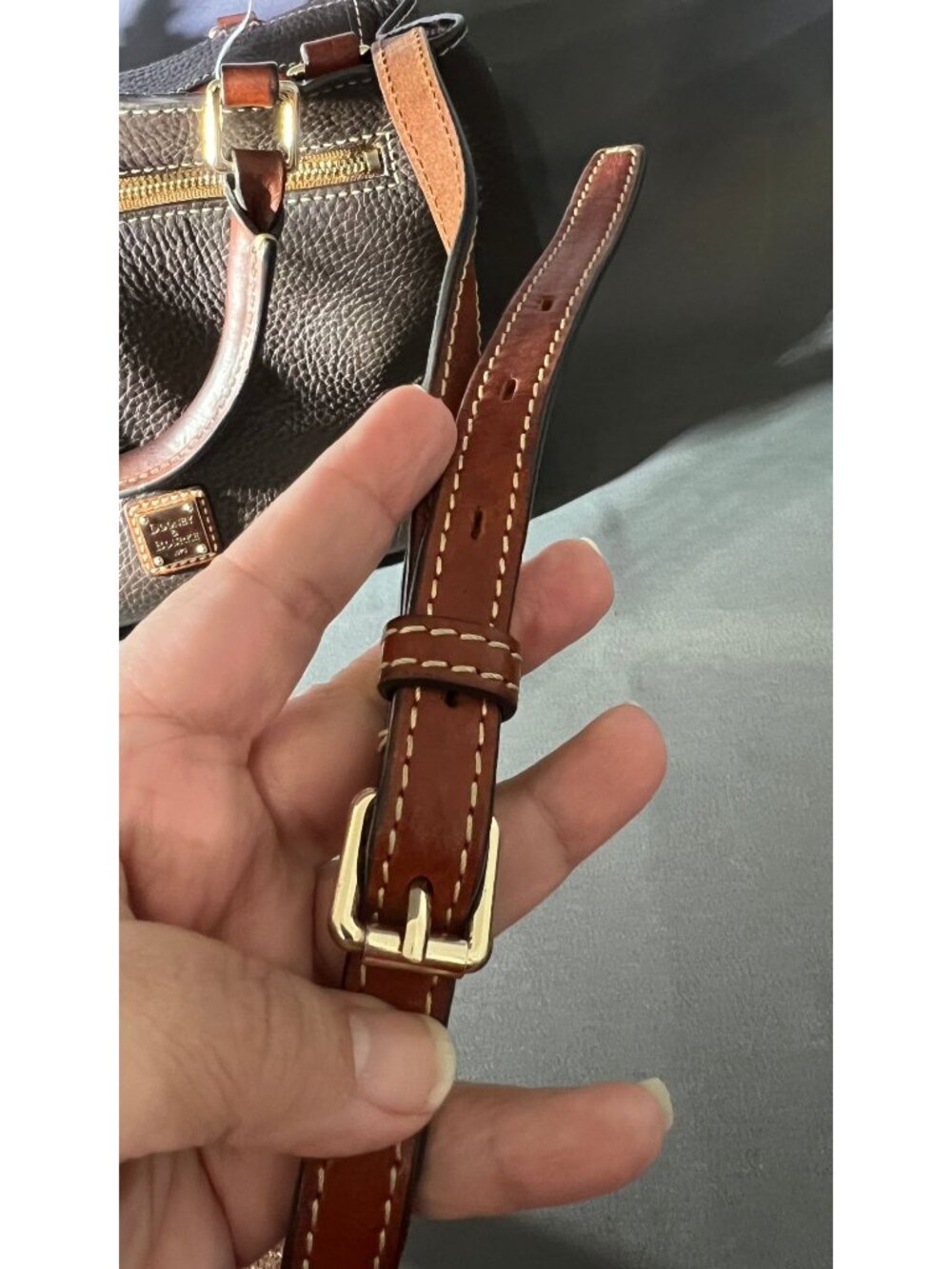 DAMAGED! Dooney & Bourke Brown Pebble Grain Leather Small Satchel Bag - Picture 8 of 14